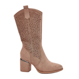 S.Barski Openwork Boots Half-vițel Cowboy S. Barski Hy51-238 Beige bej S.Barski Openwork Boots Half-vițel Cowboy S. Barski Hy51-238 Beige bej