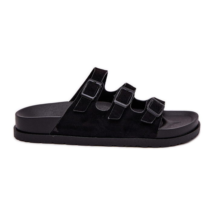 Papuci pentru femei cu dungi și catarame negre negru Papuci pentru femei cu dungi și catarame negre negru