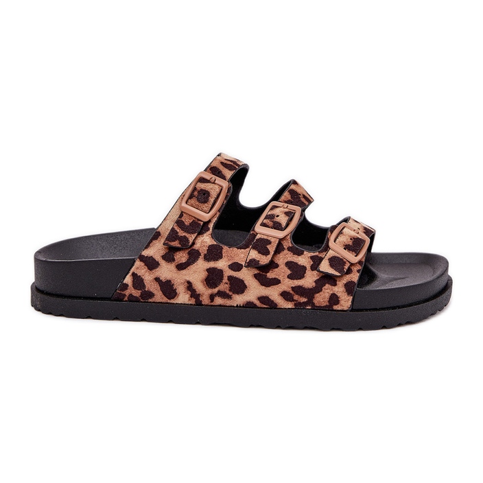 Flip -flops pentru femei cu dungi și cataramă cu imprimeu maro leopard