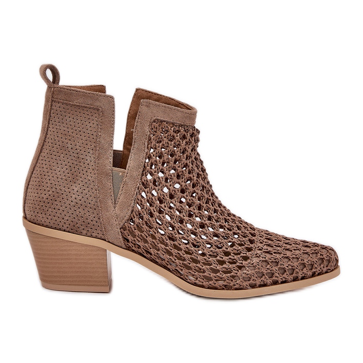 Openwork Women High Heels cu decupaje și împletitură Kaki bej Openwork Women High Heels cu decupaje și împletitură Kaki bej
