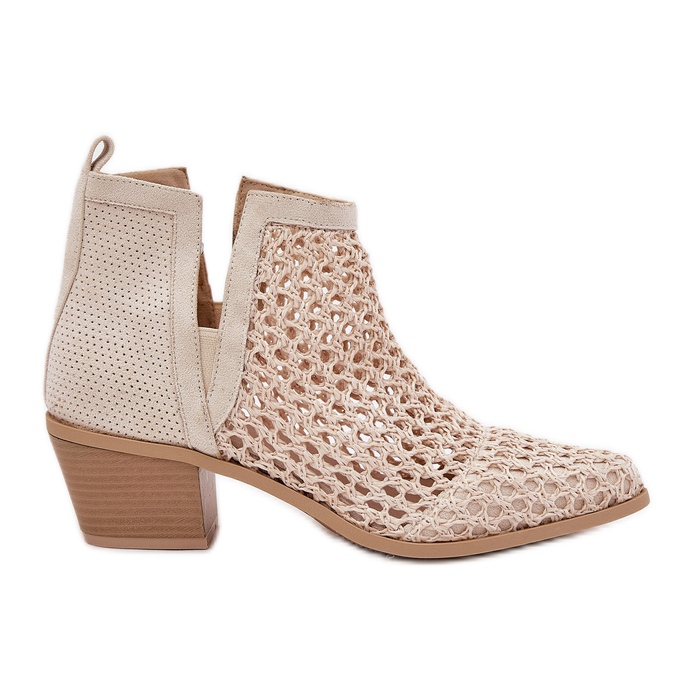 Openwork Women High Heels, cu decupaje și împletituri bej strălucitoare
