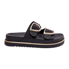 Flip -flops pentru femei pe platformă cu cleme aurii negre negru