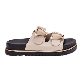 Flip -flops pentru femei pe platformă cu catarame de aur bej Flip -flops pentru femei pe platformă cu catarame de aur bej