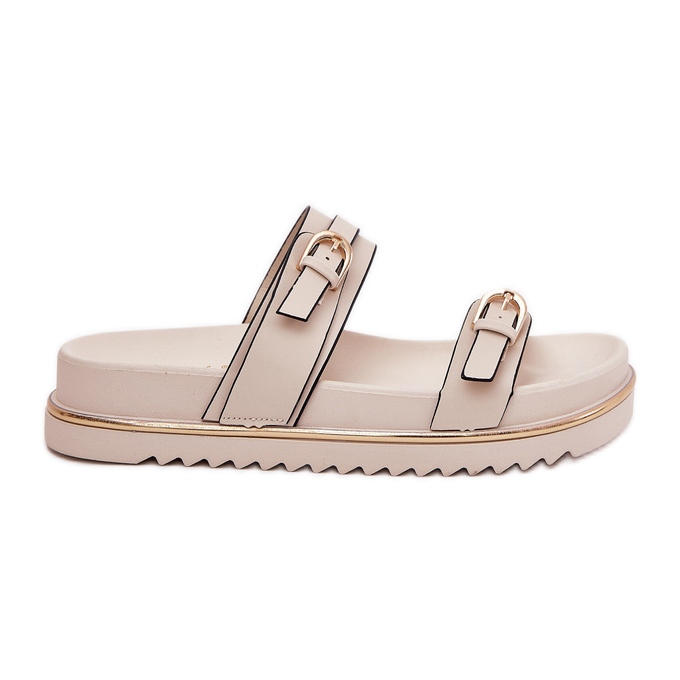 Smooth Women Slippers pe platformă cu dungi și cleme ușoare bej