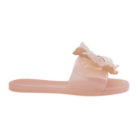 Flip -flop -uri pentru femei plate transparente cu floare nude artificială bej
