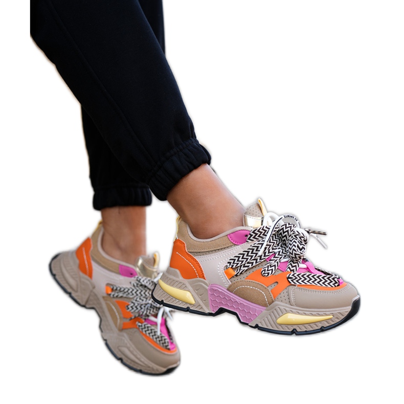 Pantofi sport pentru femei cu adidași cu kaki dublu de dantelă bej Pantofi sport pentru femei cu adidași cu kaki dublu de dantelă bej