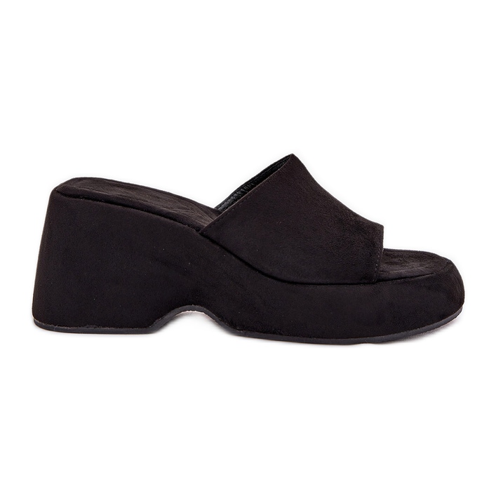 Papuci pentru femei Eco Suede pe platformă și pene negre negru Papuci pentru femei Eco Suede pe platformă și pene negre negru