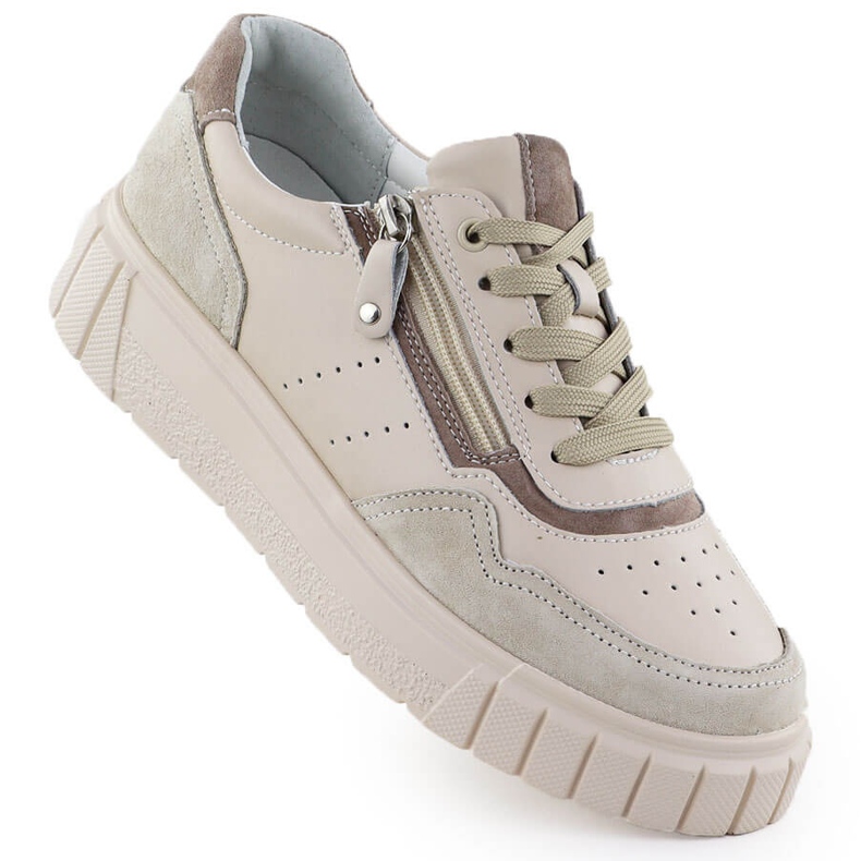Adidași din piele pe platforma Beige Filippo DP6862 bej