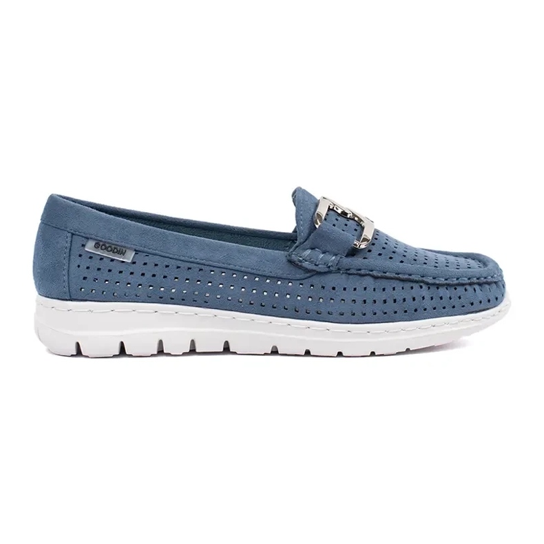 Goodin Openwork Blue Loafers cu un lanț decorativ albastru