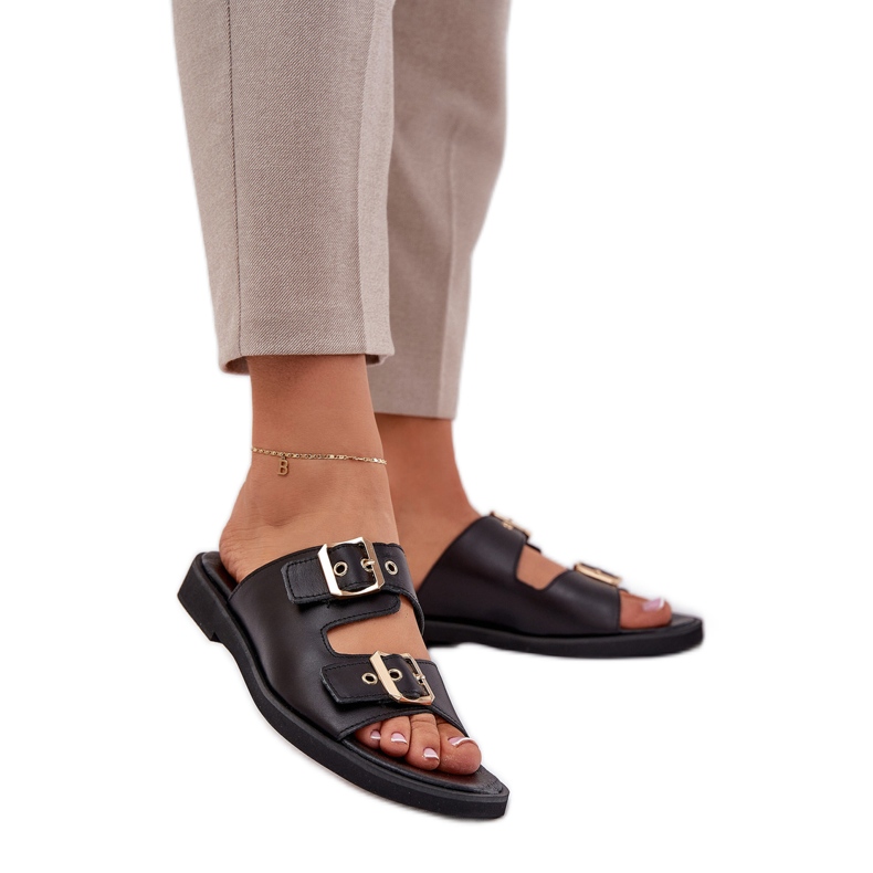 Flip -flops din piele cu cleme negre Zazoo 3020 negru