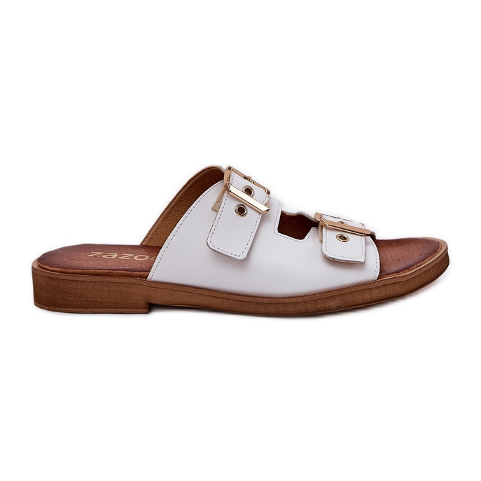 Flip -flops din piele cu catarame albe Zazoo 3020