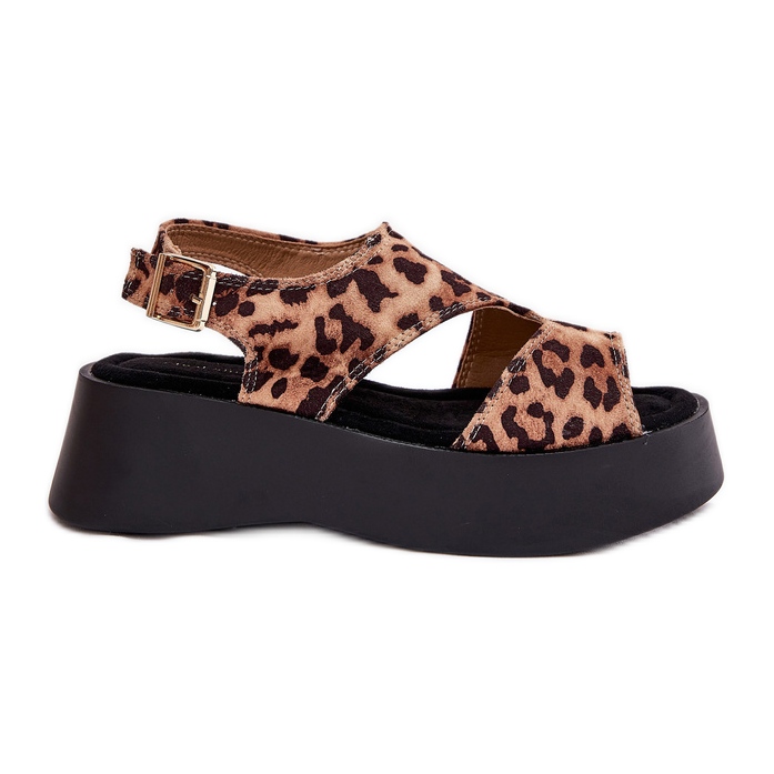 Sandale pentru femei cu imprimeu leopard pe platforma Eco Suede Brown maro Sandale pentru femei cu imprimeu leopard pe platforma Eco Suede Brown maro