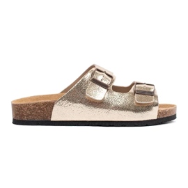 Goodin Flip -flop -uri metalice aurii pe o talpă plată de aur Goodin Flip -flop -uri metalice aurii pe o talpă plată de aur