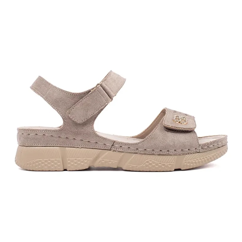 Goodin Sandale Velcro pentru femei bej cu un ornament