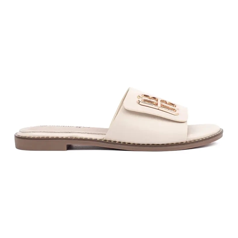 Goodin Flaps pentru femei ușoare pe o talpă plană cu un ornament bej