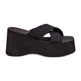 Flip -flops pentru femei pe pană și platformă neagră negru