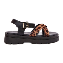 Sandale pentru femei pe platformă cu maro leopard