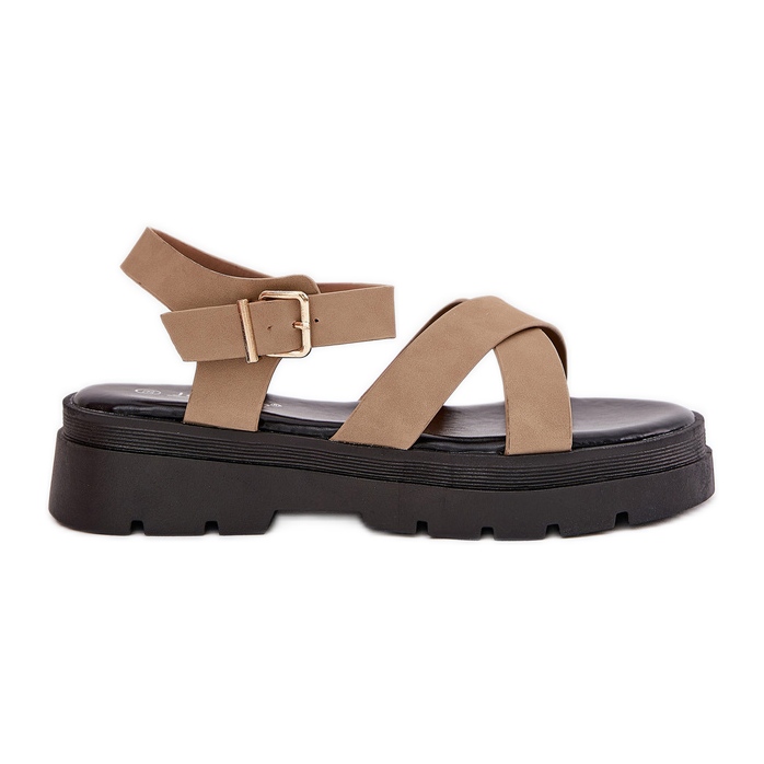 Sandale pentru femei pe platforma din piele Eco Kaki bej