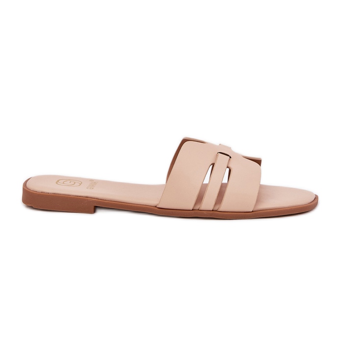 Flip -flop -uri pentru femei cu lac plat cu decupaje din piele ecologică bej