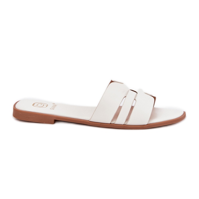 Flip -flop -uri pentru femei cu lac plat cu decupaje din piele Eco alb Flip -flop -uri pentru femei cu lac plat cu decupaje din piele Eco alb