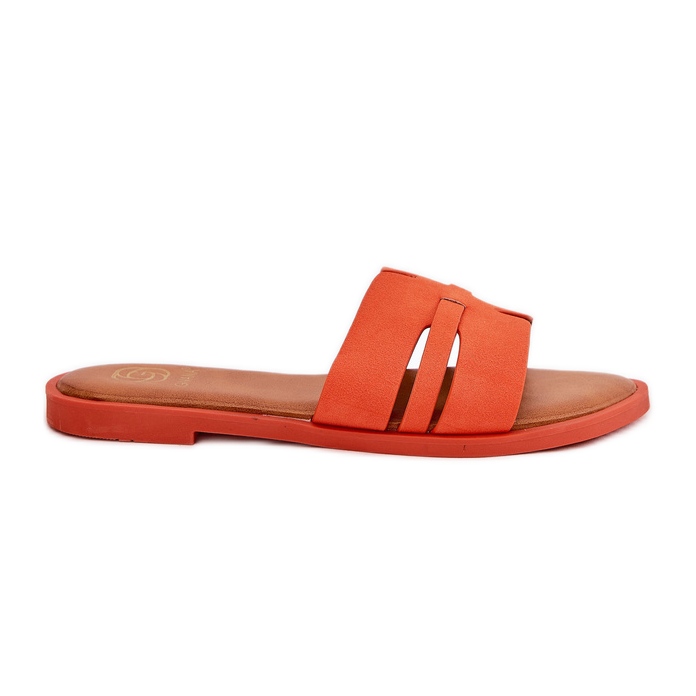 Flip -flop -uri pentru femei cu lac plat cu decupaje de piele de piele de piele de căprioară Eco Orange portocale Flip -flop -uri pentru femei cu lac plat cu decupaje de piele de piele de piele de căprioară Eco Orange portocale