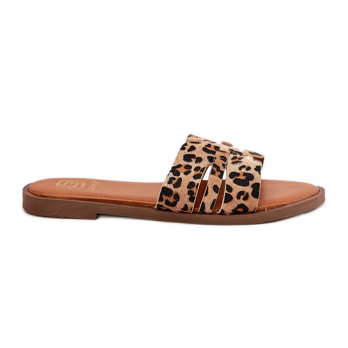 Flip -flop -uri pentru femei cu lac plat cu leoparde maro leopard