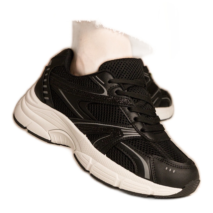 Sporturi pentru femei negre cu sclipici negru Sporturi pentru femei negre cu sclipici negru