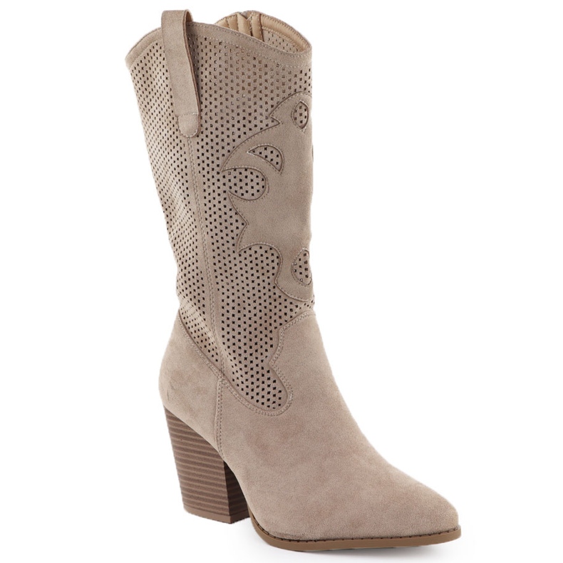 Cizme deschise pentru femei din Suede Beige S.Barski Hy51-606 bej