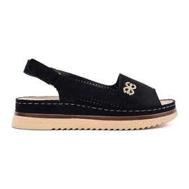 Goodin Sandale negre moi deschise cu un ornament negru