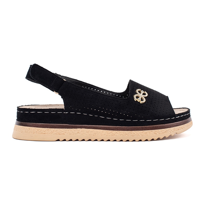 Goodin Sandale negre moi deschise cu un ornament negru
