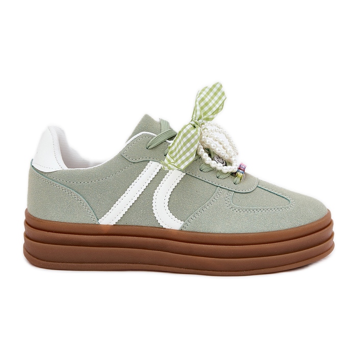 Adidași pentru femei pe platformă cu ornamente verzi verde
