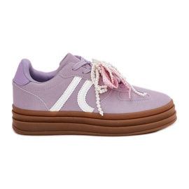 Adidași pentru femei pe platformă cu decorațiuni violet