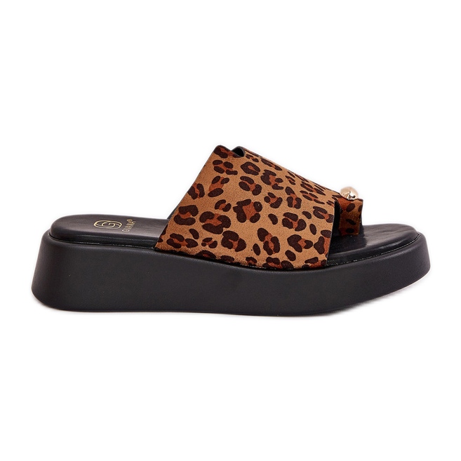 Flip -flops pentru femei pe platformă și pene joase cu detalii decorative leoparde maronii Flip -flops pentru femei pe platformă și pene joase cu detalii decorative leoparde maronii