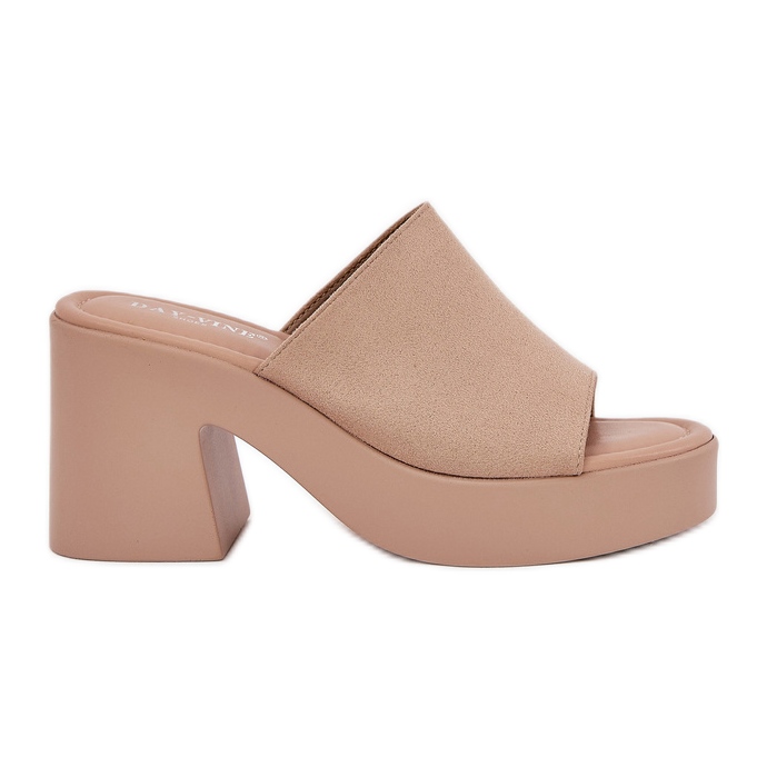 Papuci pentru femei pe postul și platforma Kaki bej Papuci pentru femei pe postul și platforma Kaki bej