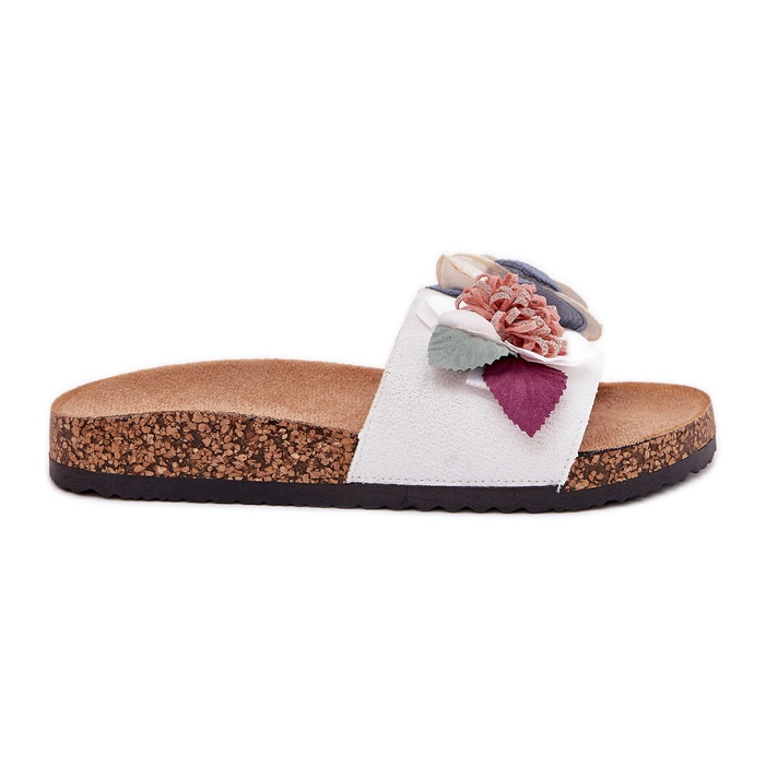 Flip -flops pentru femei cu flori pe o platformă de plută albă