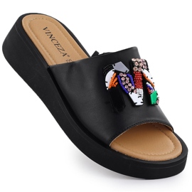 Flip -flops din piele pentru femei cu margele negre Vinceza 66623 negru Flip -flops din piele pentru femei cu margele negre Vinceza 66623 negru