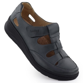 Pantofi din piele pentru femei pe Helios 437 Grafit Velcro gri