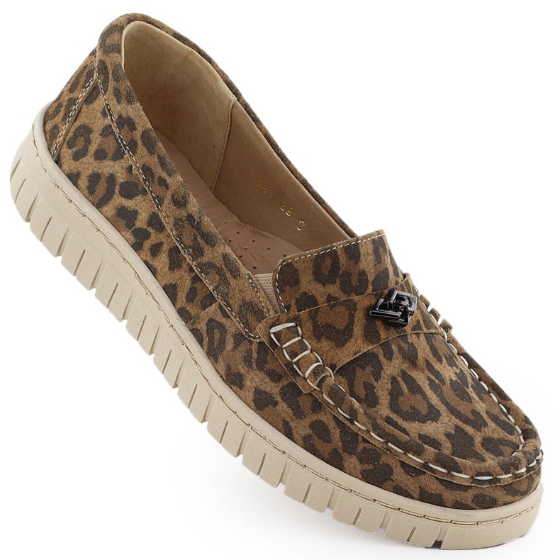 Mocasinele din piele Leopard Leopard Leoparde maro helios 441