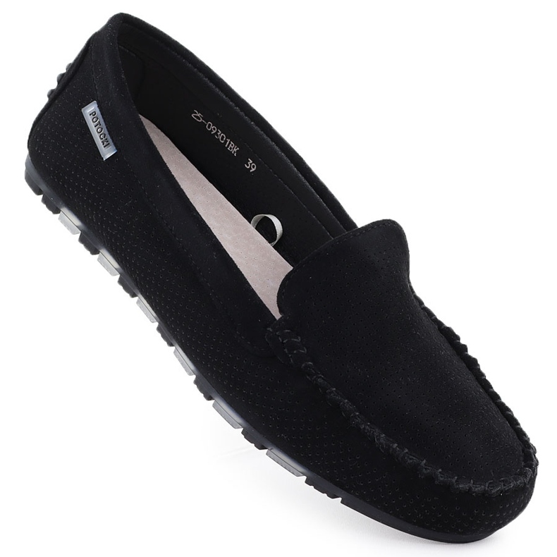 Pantofi de piele de căprioară pentru femei Moccasins Black Potocki WL09301 negru
