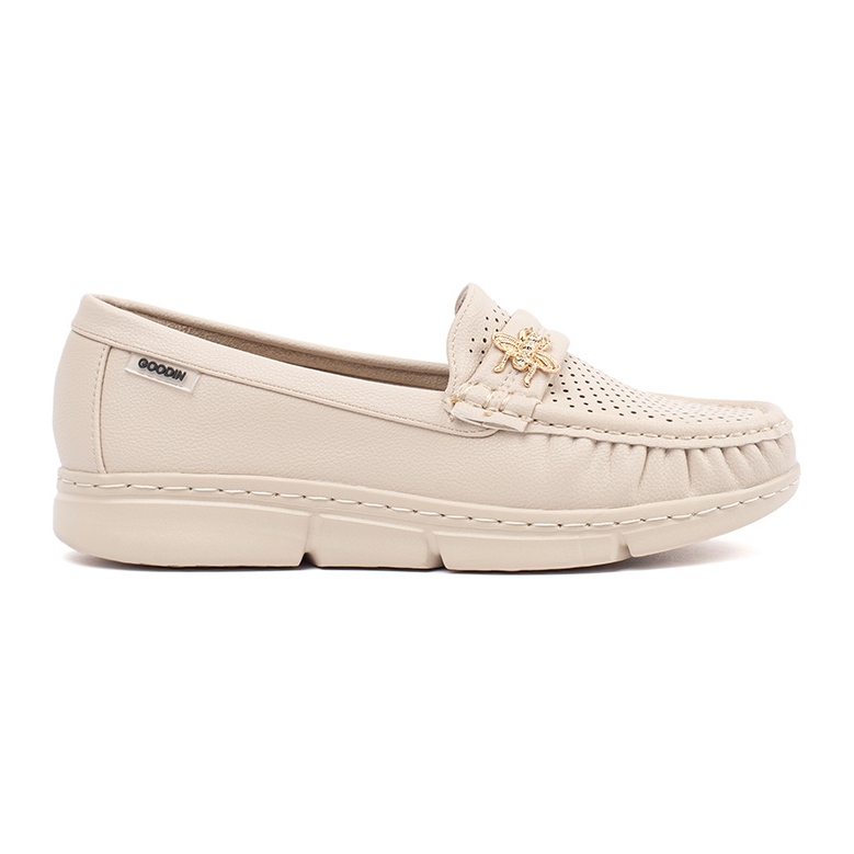 Goodin Mocasinele deschise Openwork Beige cu un știft bej