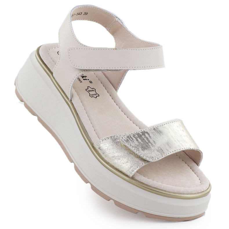 S.Barski Sandale din piele pentru femei pentru Velcro Platforma Złote S. Barski LR51-543 de aur