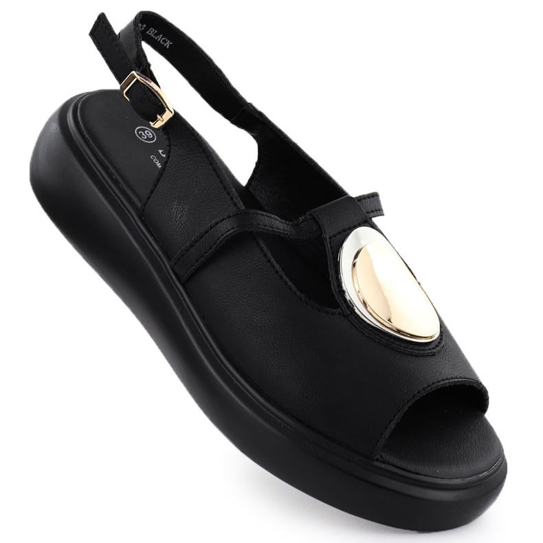 S.Barski Sandale din piele pentru femei pe Platforma Czarne S. Barski GR51-603 negru