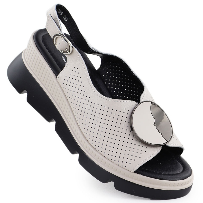 S.Barski Sandale din piele pentru femei pentru o pană deschisă bej S. Barski LR51-788