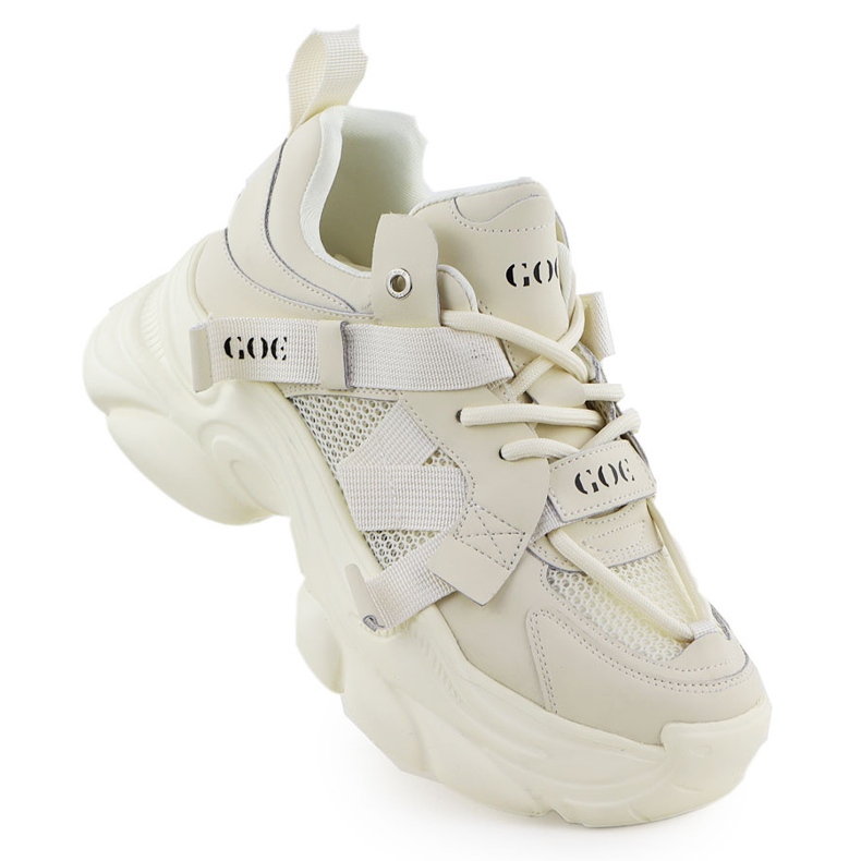 Adidași din piele pe o talpă groasă pentru femei bej goe rr2n4051