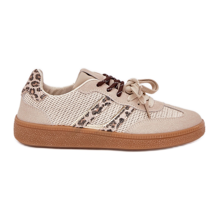 Adidași pentru femei cu imprimeu leopard cu dublă dantelă bej ollabes