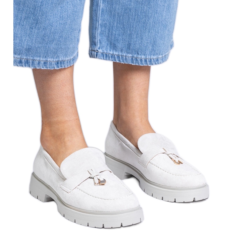 Grey Elegant Loafers de la Ecozamz cu decorare gri Grey Elegant Loafers de la Ecozamz cu decorare gri