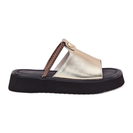 S.Barski Papucii din piele pentru femei pe platformă cu o curea decorativă D&amp;A MK51-475 Aur de aur