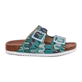 Flip-flops pentru femei cu catarame și sclipici S.Barski RB51-006 Green verde Flip-flops pentru femei cu catarame și sclipici S.Barski RB51-006 Green verde