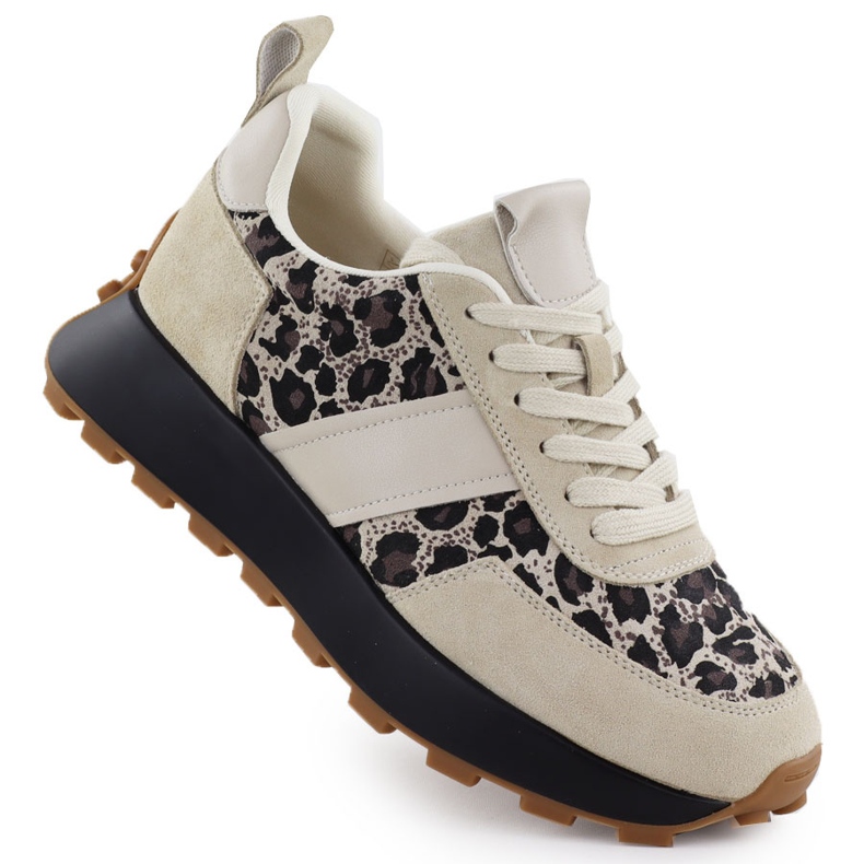 Adidași din piele pe o platformă de leopard bej Vinceza 66793