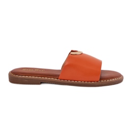 Flip -flops pentru femei din piele eco cu detalii decorative portocalii portocale Flip -flops pentru femei din piele eco cu detalii decorative portocalii portocale
